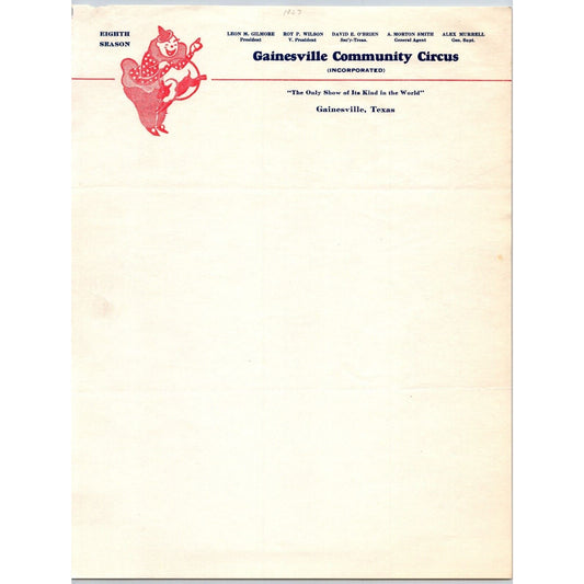 Gainesville Community Circus Letterhead Texas Centennial Center c1937 Scarce