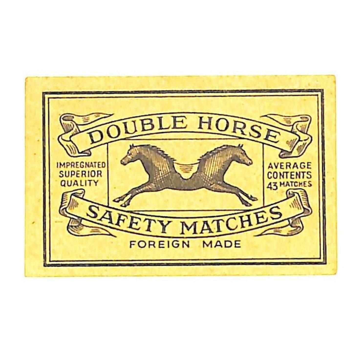 Vintage Matchbox Label Double Horse Safety Matches "Foreign Made" c1950's-60's*