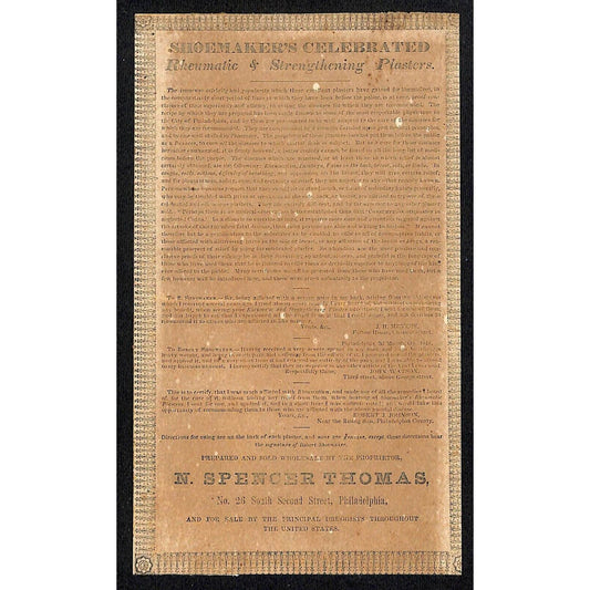 N. Spencer Thomas Philadelphia Shoemaker's Plasters c1840's-50's ?? Very Scarce