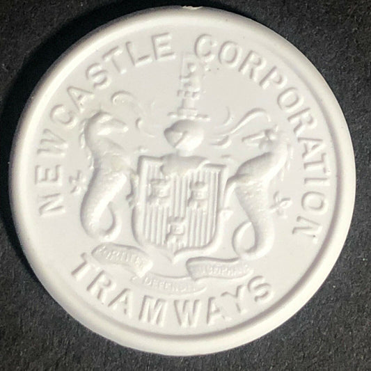 New Castle Tramways England Plastic Transit Token White 4D 21mm c50's-60's