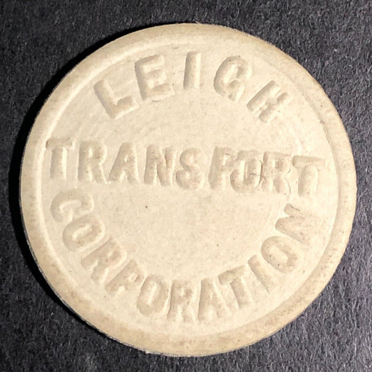 Leigh Transport Corporation England Plastic Token White 1D 25mm c1950's-60's