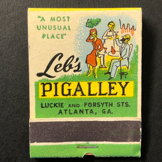 Leb's Pigalley Restaurant Atlanta, GA Full Matchbook Printed Sticks c1950's
