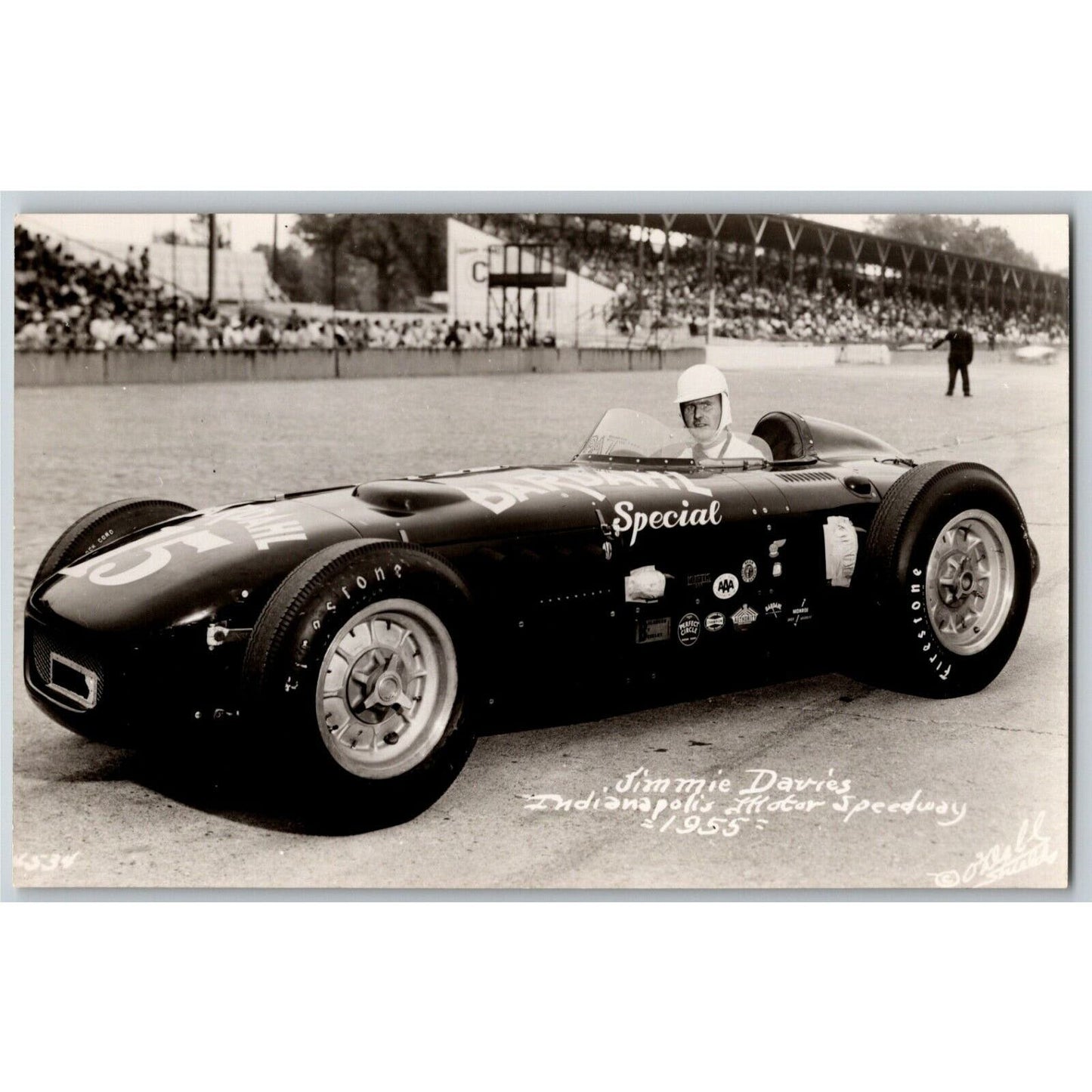 Indy 500 RPPC Postcard "1955 Jimmie Davies" Official Race Photo Unposted VGC