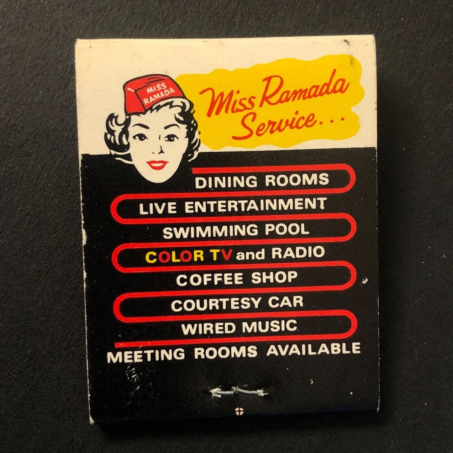 Ramada Roadside Hotels "Miss Ramada Service" Vintage Matchbook c1973 VGC