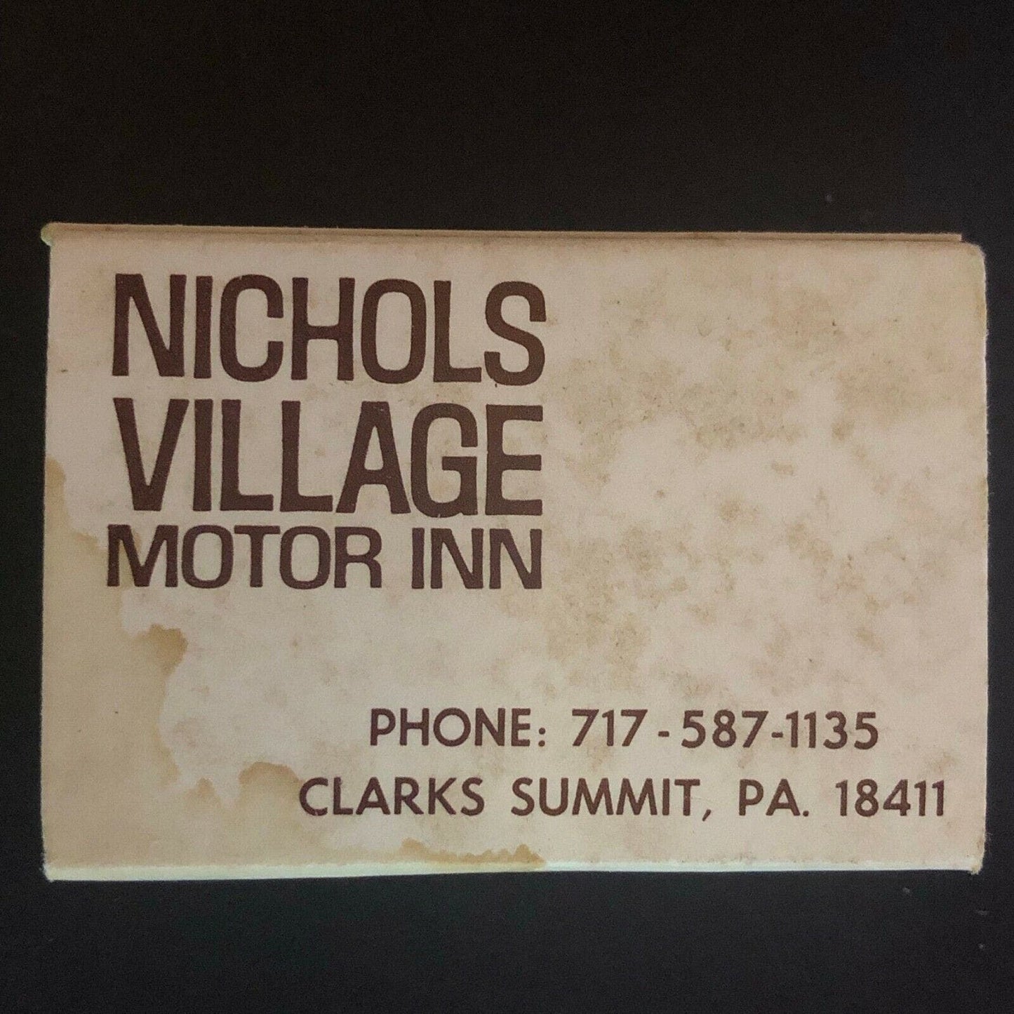 c1970's-80's Wooden Matchbox Matchbook Nicholas Village Motor Inn Clarks Summit