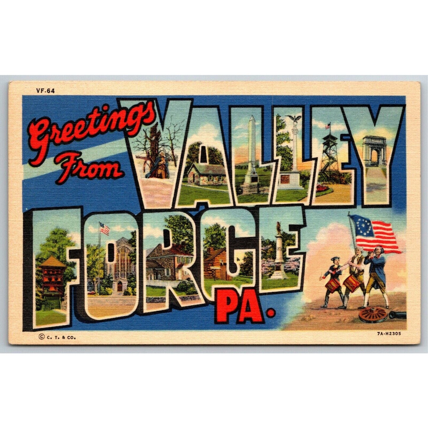 Vintage Linen Large Letter Postcard "Greetings From Valley Forge, PA" UNP VGC