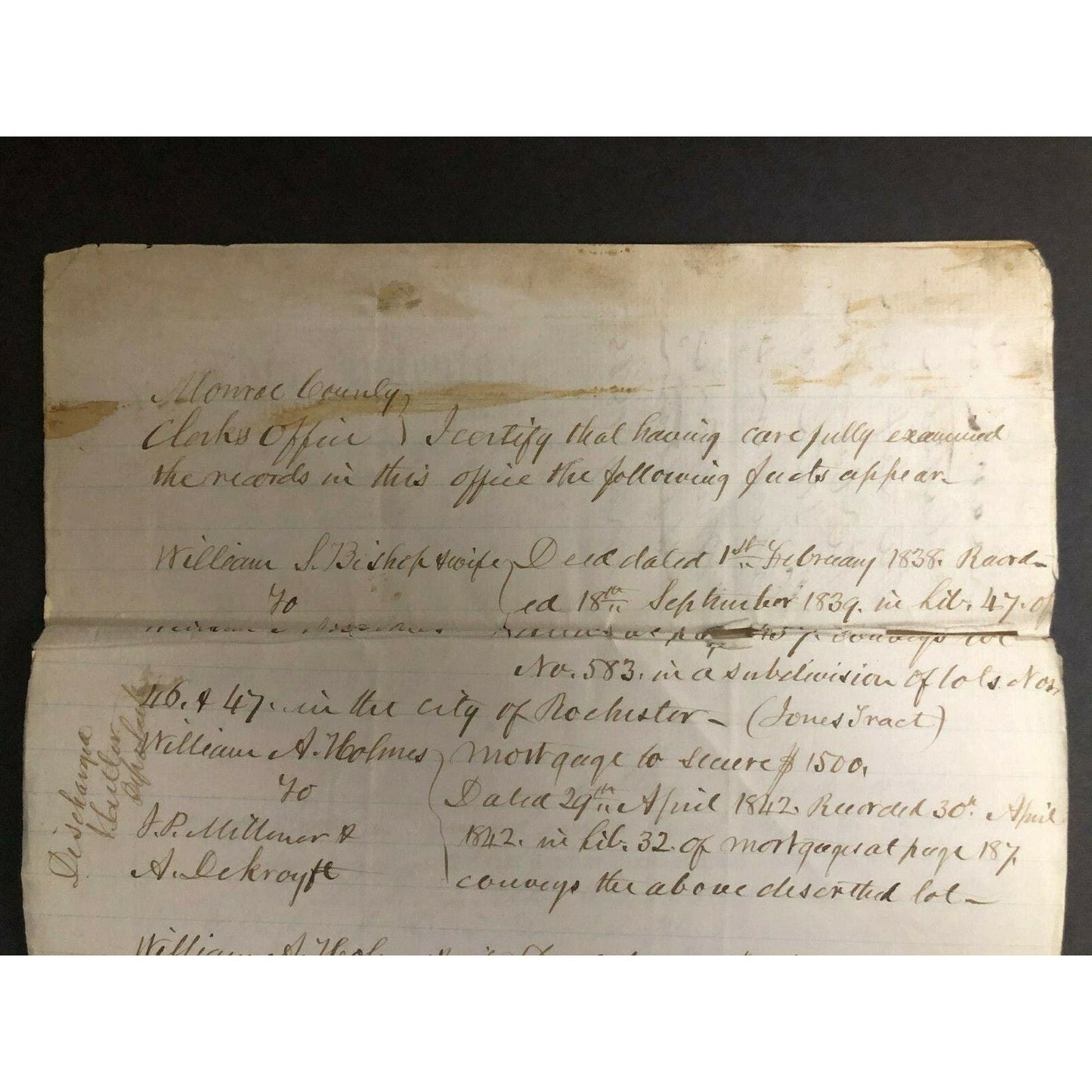 1865 Rochester New York Property Warranty Deed - Milton & Sarah Holton