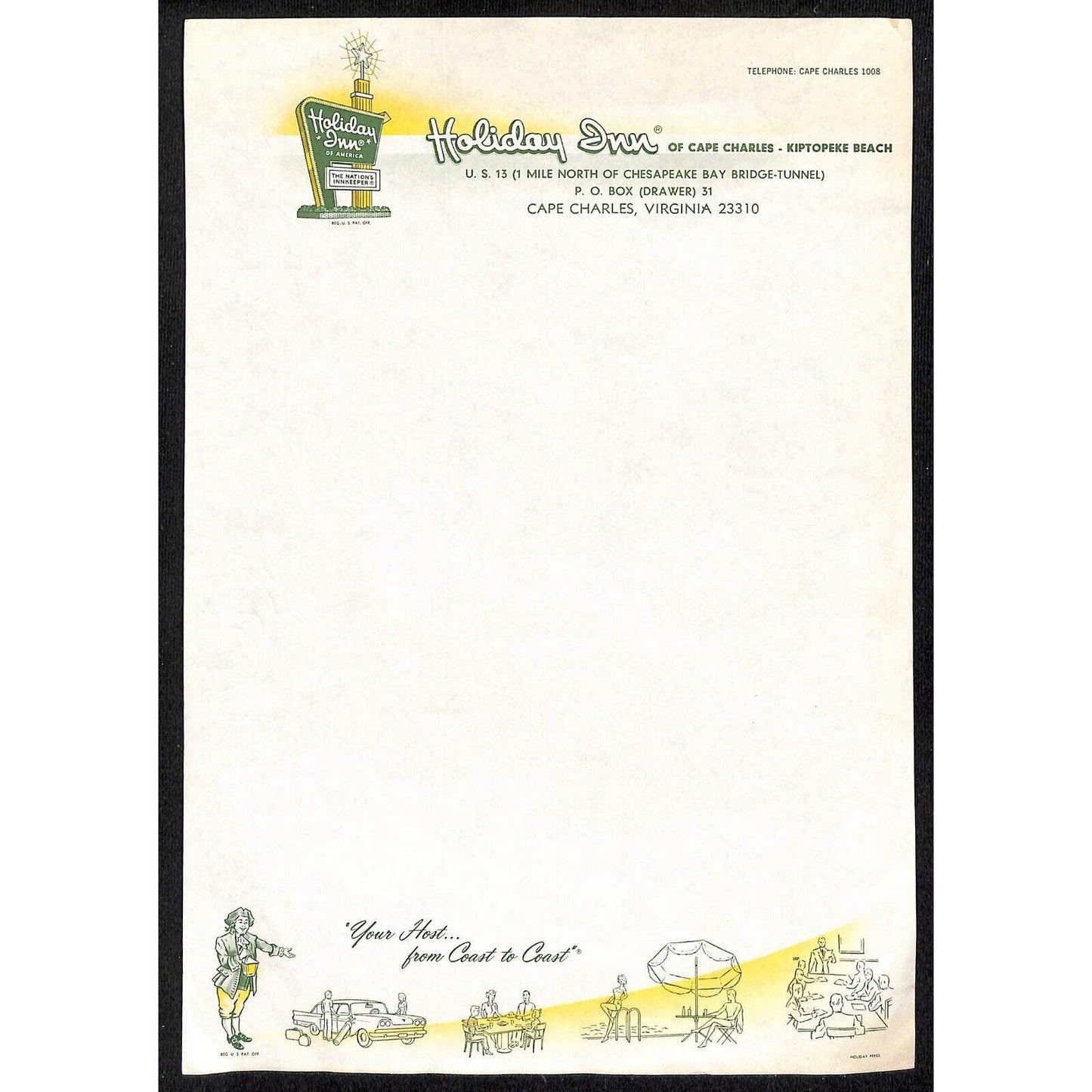 Holiday Inn Cape Charles / Kiptopeke Beach VA Stationary Sheet - c1965