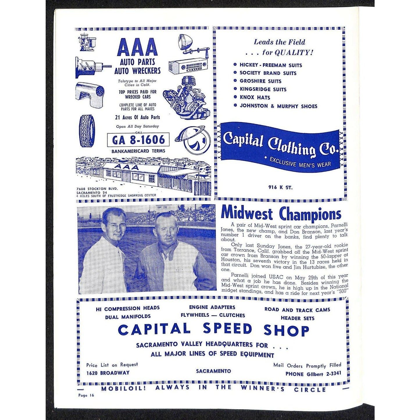 Scarce 10/30 1960 Sacramento State Fair USAC Racing Program Big Car 100 Mile