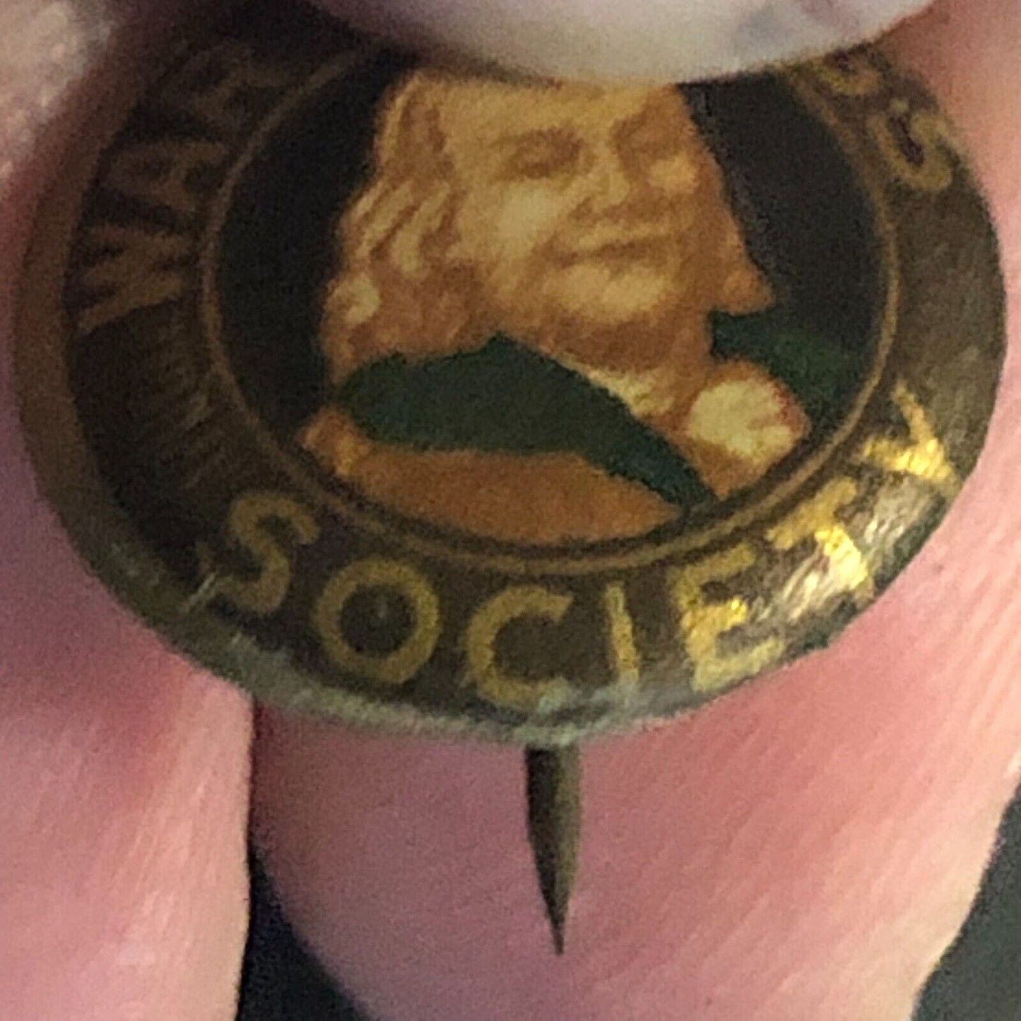 WWI WSS War Savings Society Ben Franklin Celluloid Steel Pinback - 15mm c1917-19