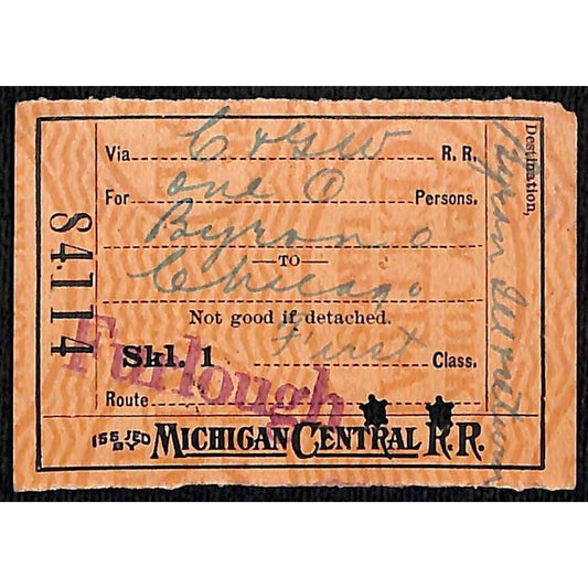 Michigan Central Railroad Ticket Chicago / Byron, OH 1918 #84114