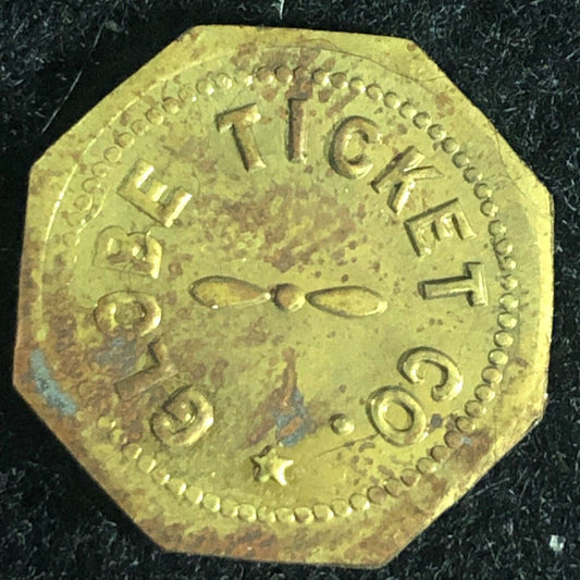 Globe Ticket Company (Tacoma, WA) Brass Hexagon Token 18mm Very Scarce