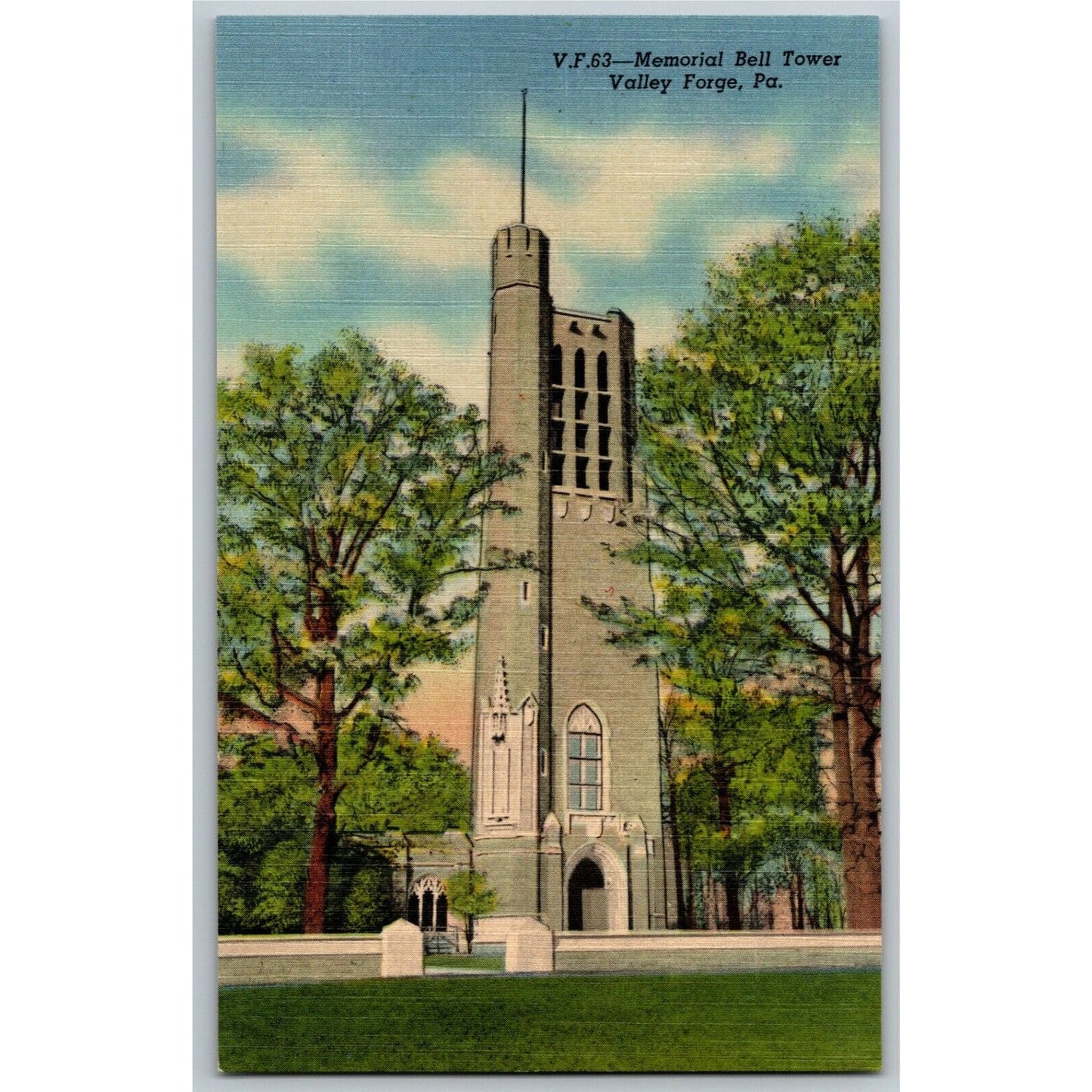 Vintage Linen Postcard Memorial Bell Tower Valley Forge, PA Unposted