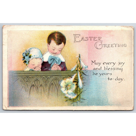 Easter Postcard Kids Pray at Church - Floral PM 1919