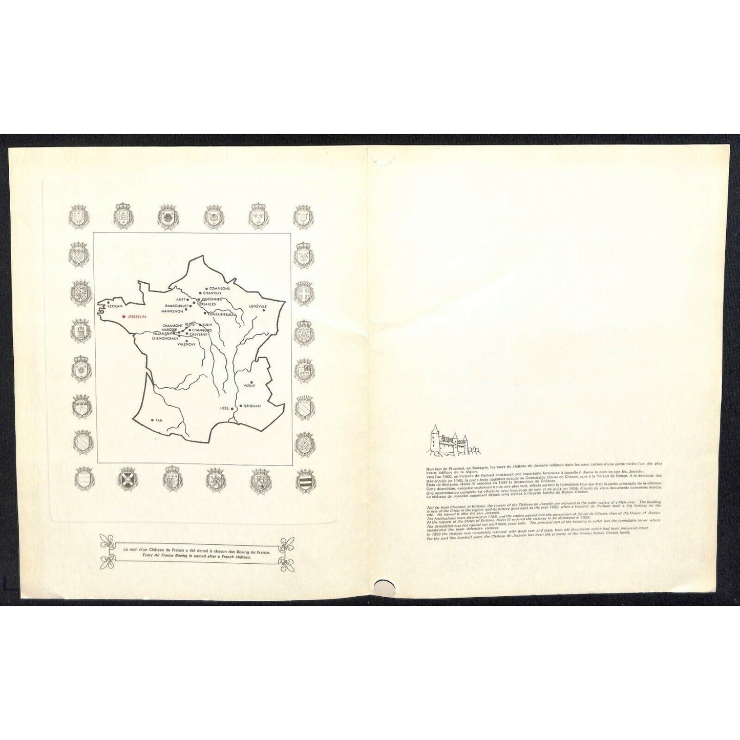 1965 Air France "German Club of Hollywood" Special Flight Dinner Menu