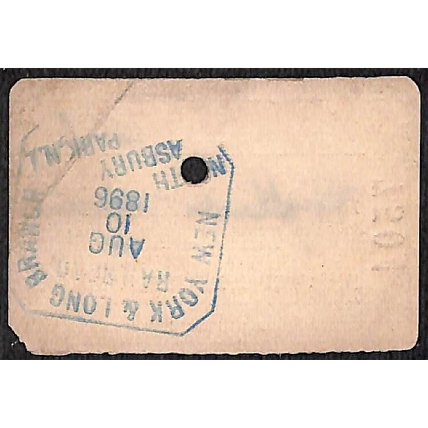 New York & Long Branch Railroad 1896 Ticket North Asbury Park Neversink #7504