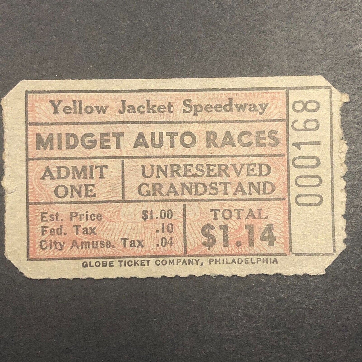 Midget Auto Racing Rain Check Ticket Honey Purich 1938 Yellow Jacket Speedway