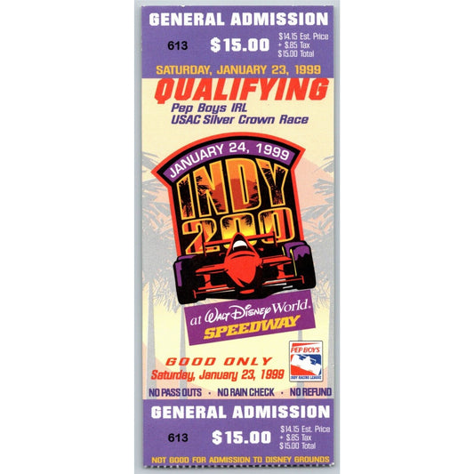 1999 Indy 200 Walt Disney World Speedway Qualifying Ticket Stub - #613