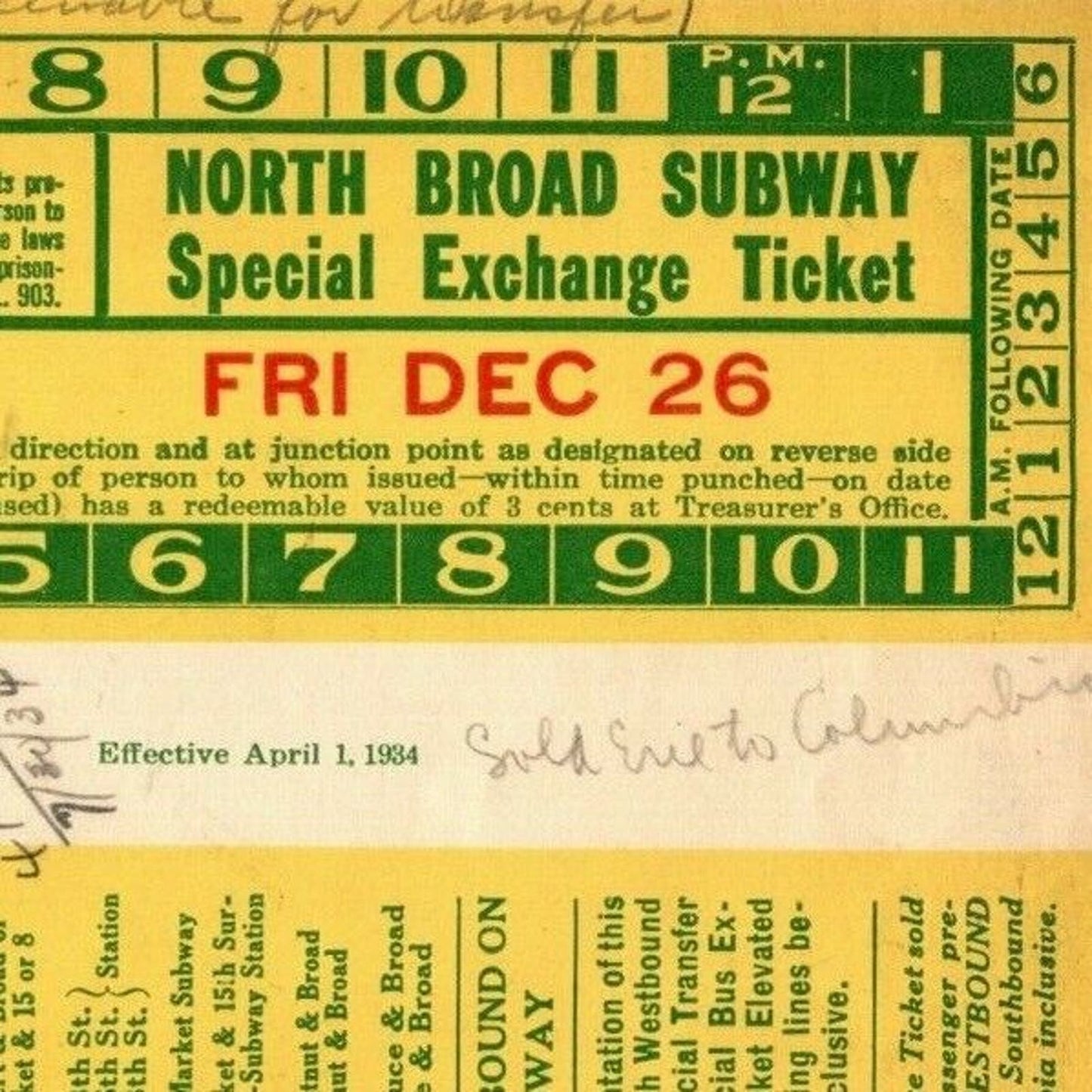 Philadelphia Rapid Transit 1934 Page from Bus Subway Ticket Sample Book (0003)