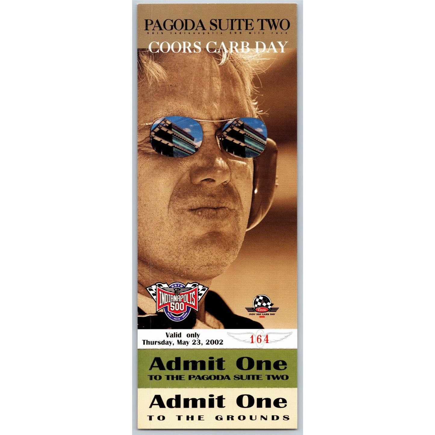 2002 Indy 500 Coors Carb Day Pagoda Suite Two Unused Ticket IMS #164