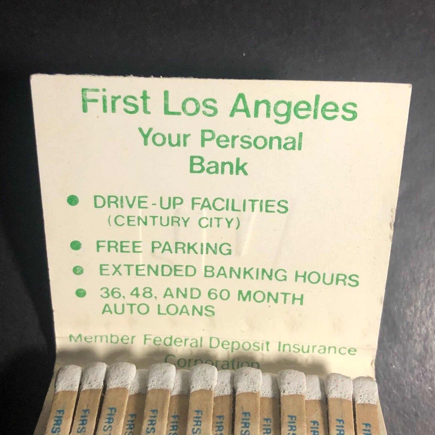 First Los Angeles Bank Beverly Hills Full Matchbook Printed Sticks c1975-1985