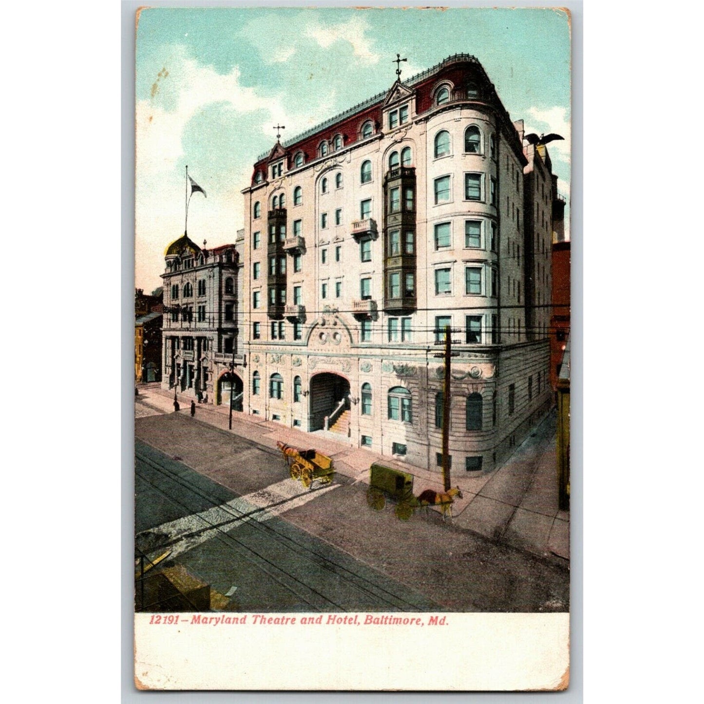 Vintage 1909 Postcard - Maryland Theatre and Hotel, Baltimore, MD
