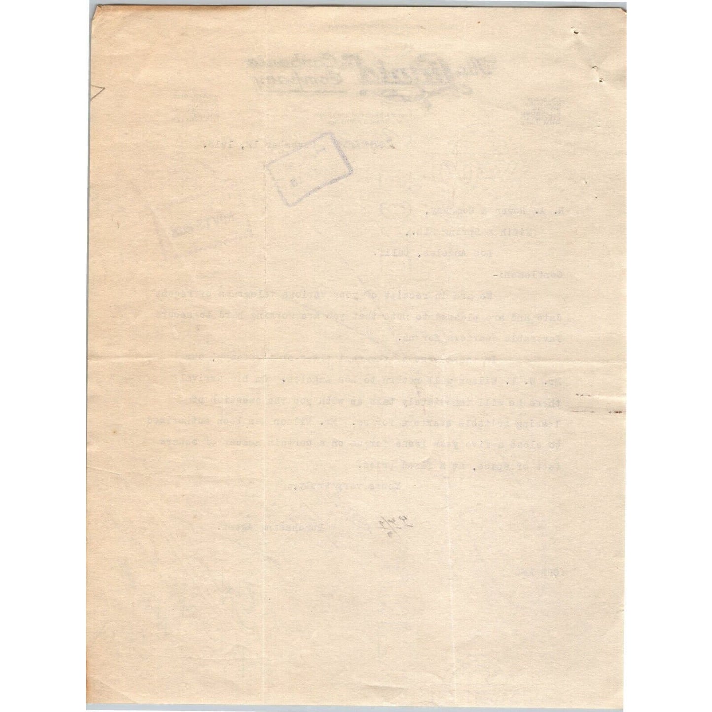 Liquid Carbonic Co. Chicago 1912 Letterhead - R.A. Rowan re: Visit LA to Lease
