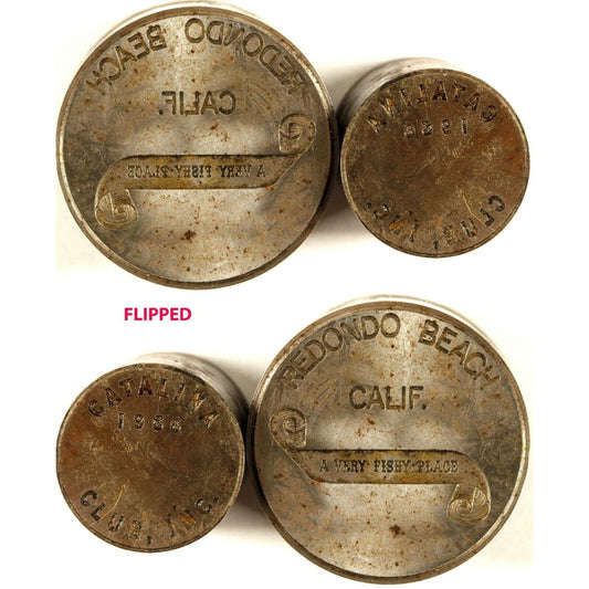 2 California Brass Token Dies Redondo Beach "A Very Fishy Place" & Catalina Club