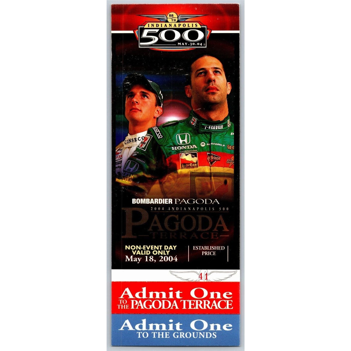2004 Indy 500 Non-Event Day 5/18 Bombardier Pagoda Terrace Unused Ticket IMS #41