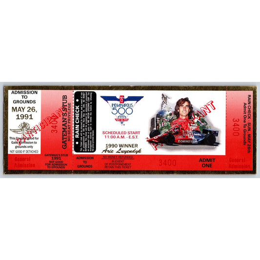 1991 Indy 500 Participant Ticket #3400 - Foil Border - Ron Burton Estate