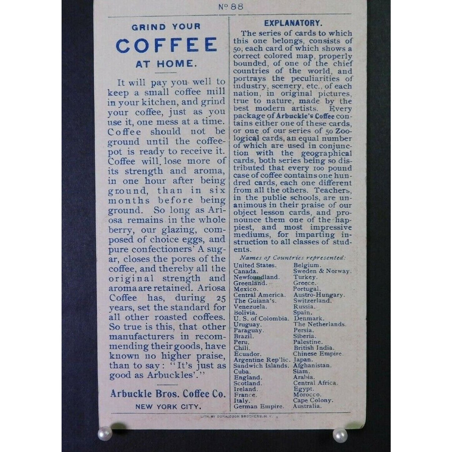 Victorian Advertising Trade Card - Arbuckle Bros. Coffee - "Denmark" No. 88
