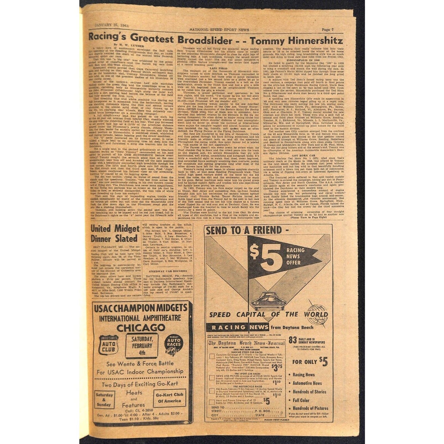 National Speed Sport News 1/25 1961 USAC Decides Yunick Stays Out Racing 11pp