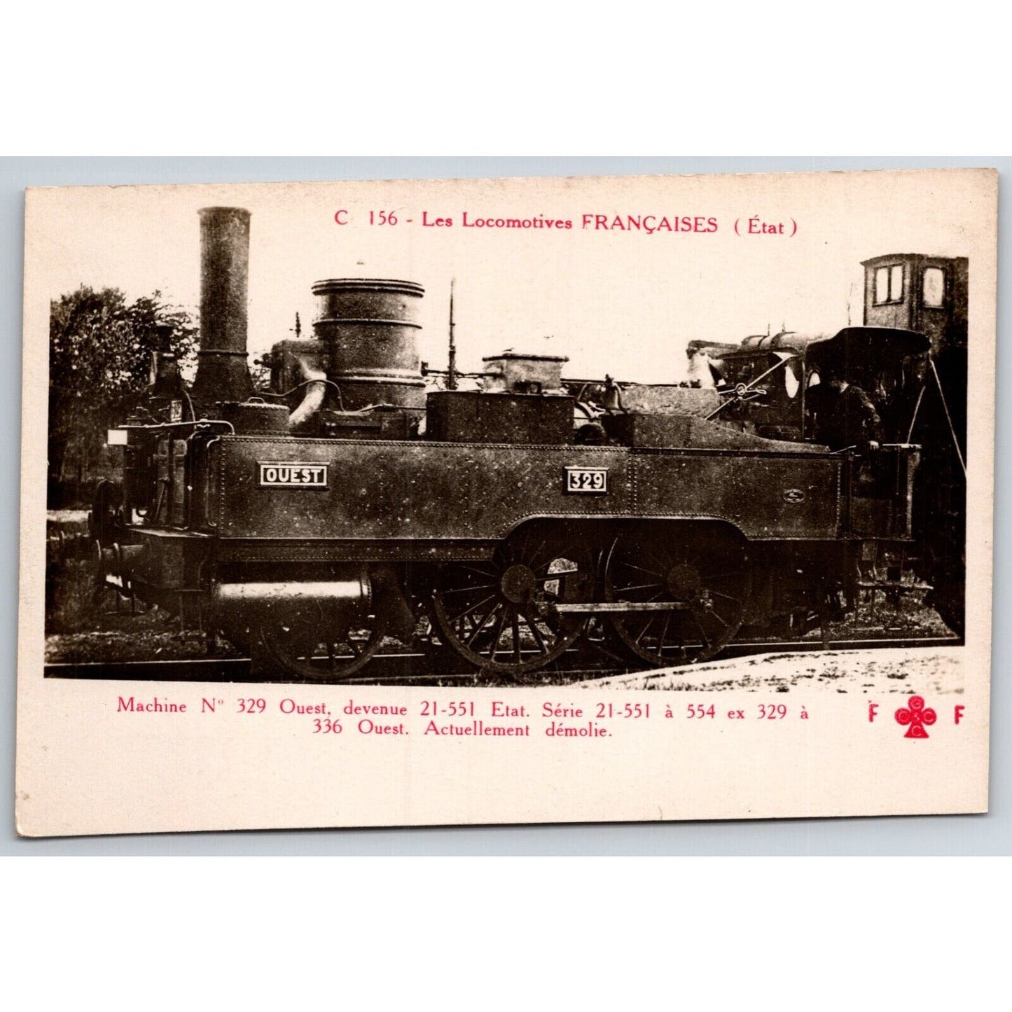 French Railroad RPPC* Postcard Machine 329 C 156 c1910 F. Fleury