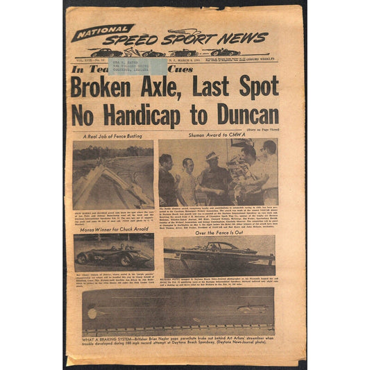 National Speed Sport News 3/8 1961 Duncan Wins Teaneck w Broken Axle Racing 11pp
