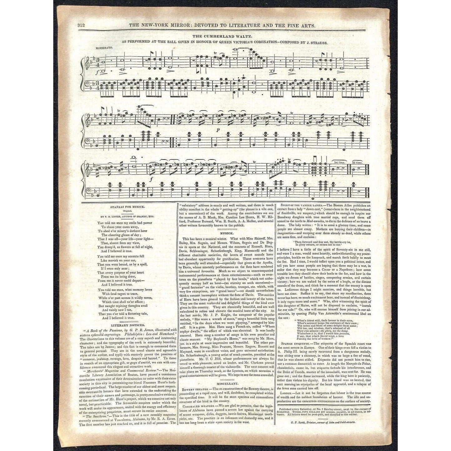 New-York Mirror Weekly Journal Literature Fine Arts Newspaper 3/23/1839