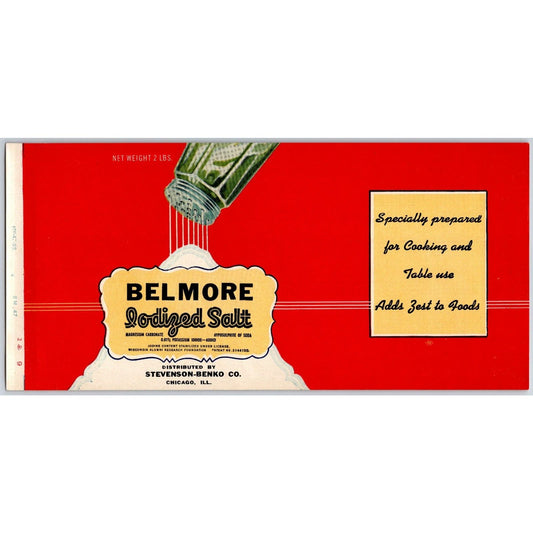 Belmore Iodized Salt Paper Label 1948 Stevenson-Benko Co. Chicago, IL - Scarce