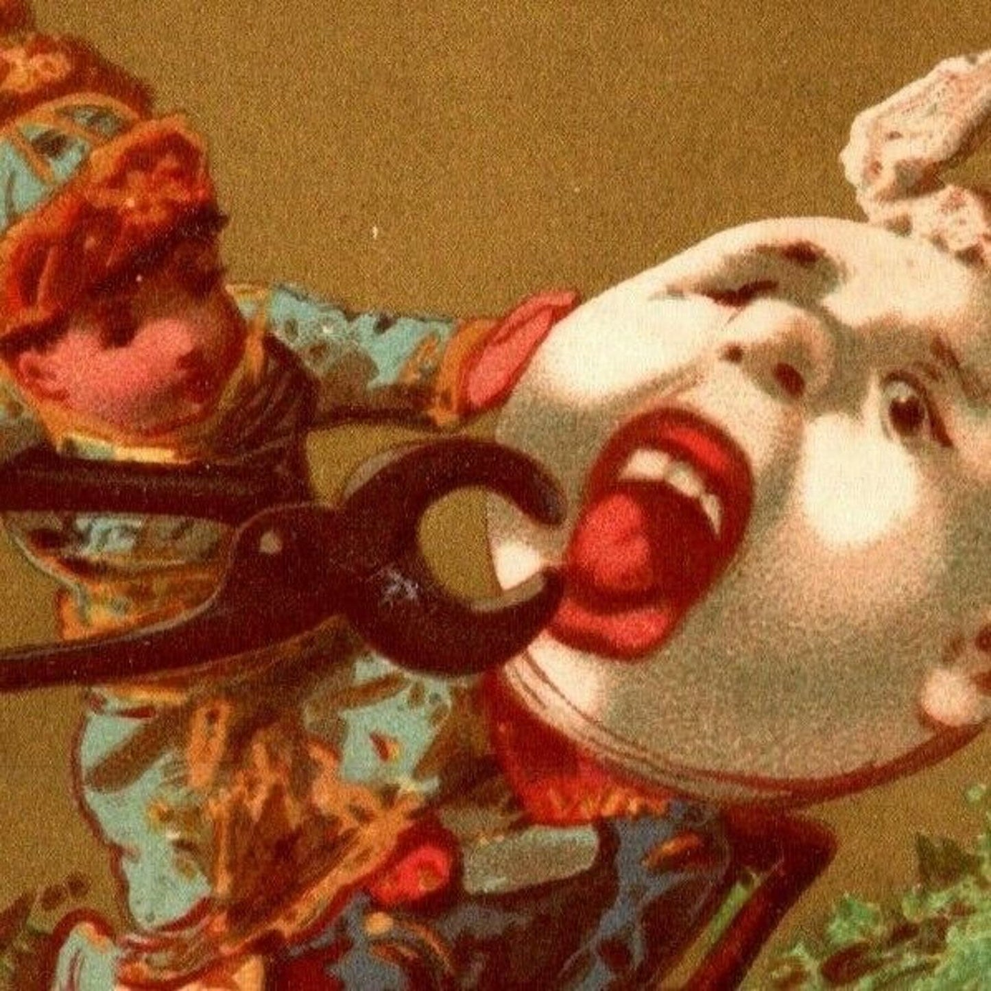 Gilt Pulling Teeth / Tooth Exaggerated Unmarked Victorian Trade Card