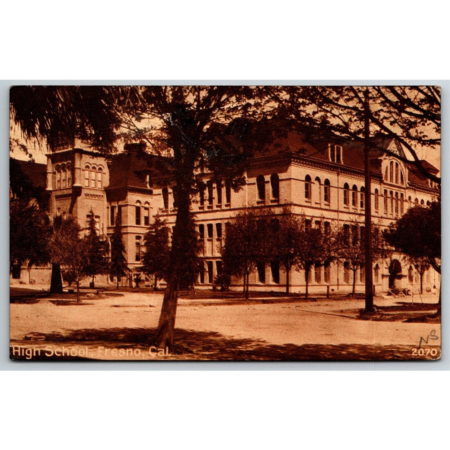 Vintage c1908-14 PPC Postcard - "High School, Fresno, California" Unmailed