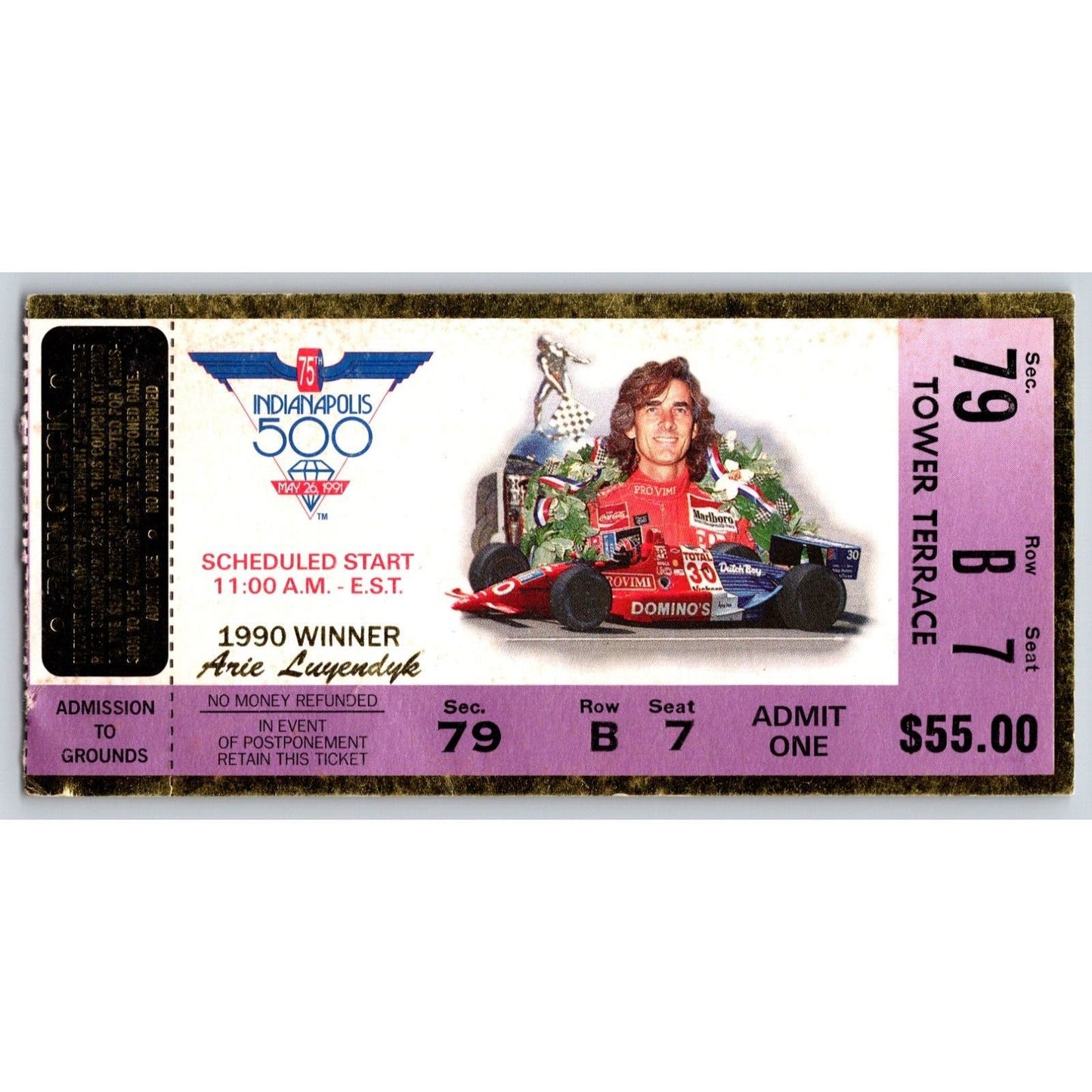 1991 Indianapolis 500 Ticket Stub Racing IMS - seat7