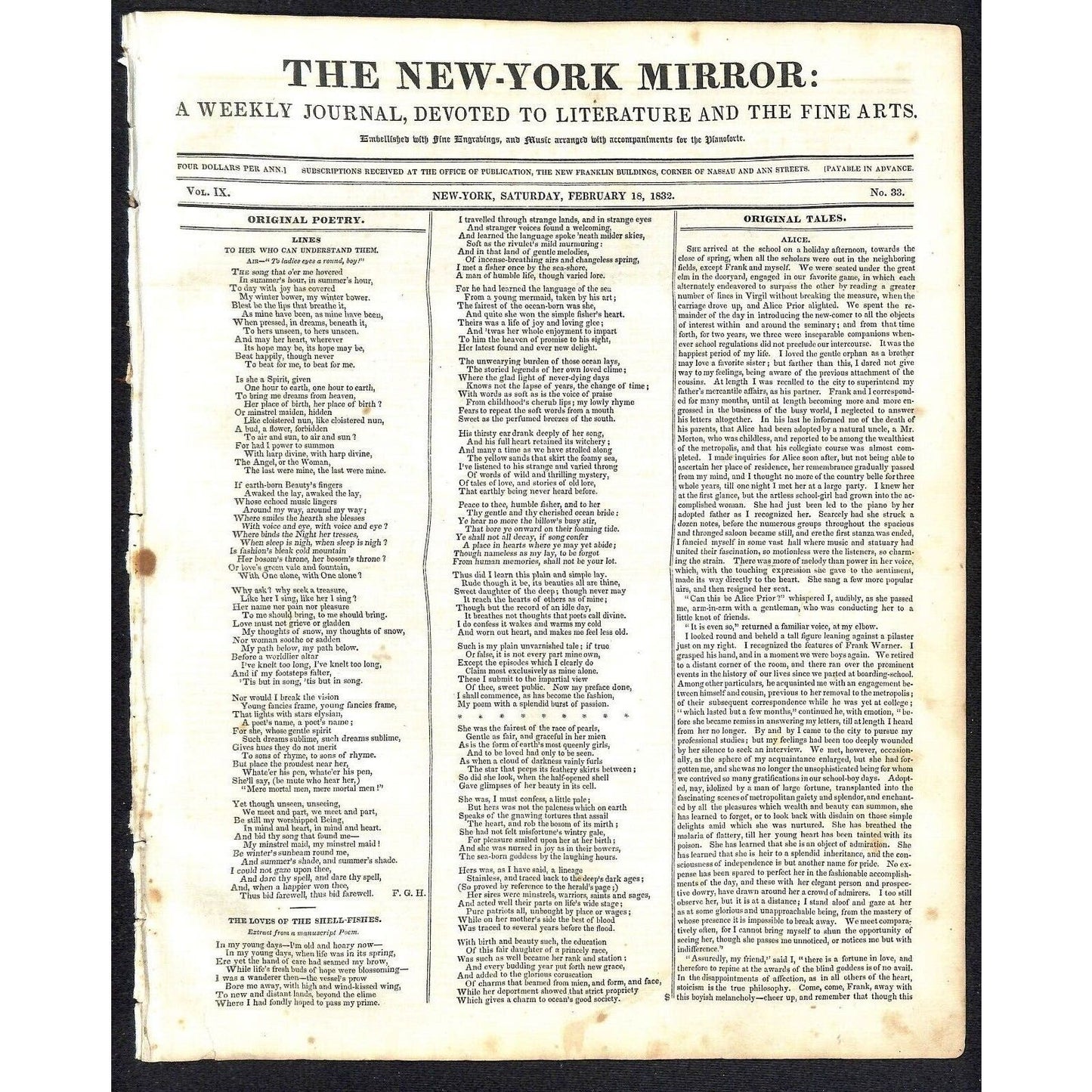 New-York Mirror Weekly Journal Literature Fine Arts Newspaper 2/18/32 8pp