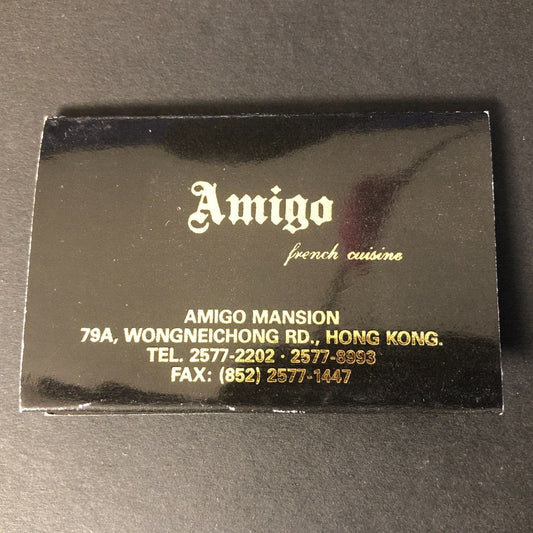 Amigo French Restaurant Amigo Mansion Hong Kong Wooden Stick Matchbook c1975-85