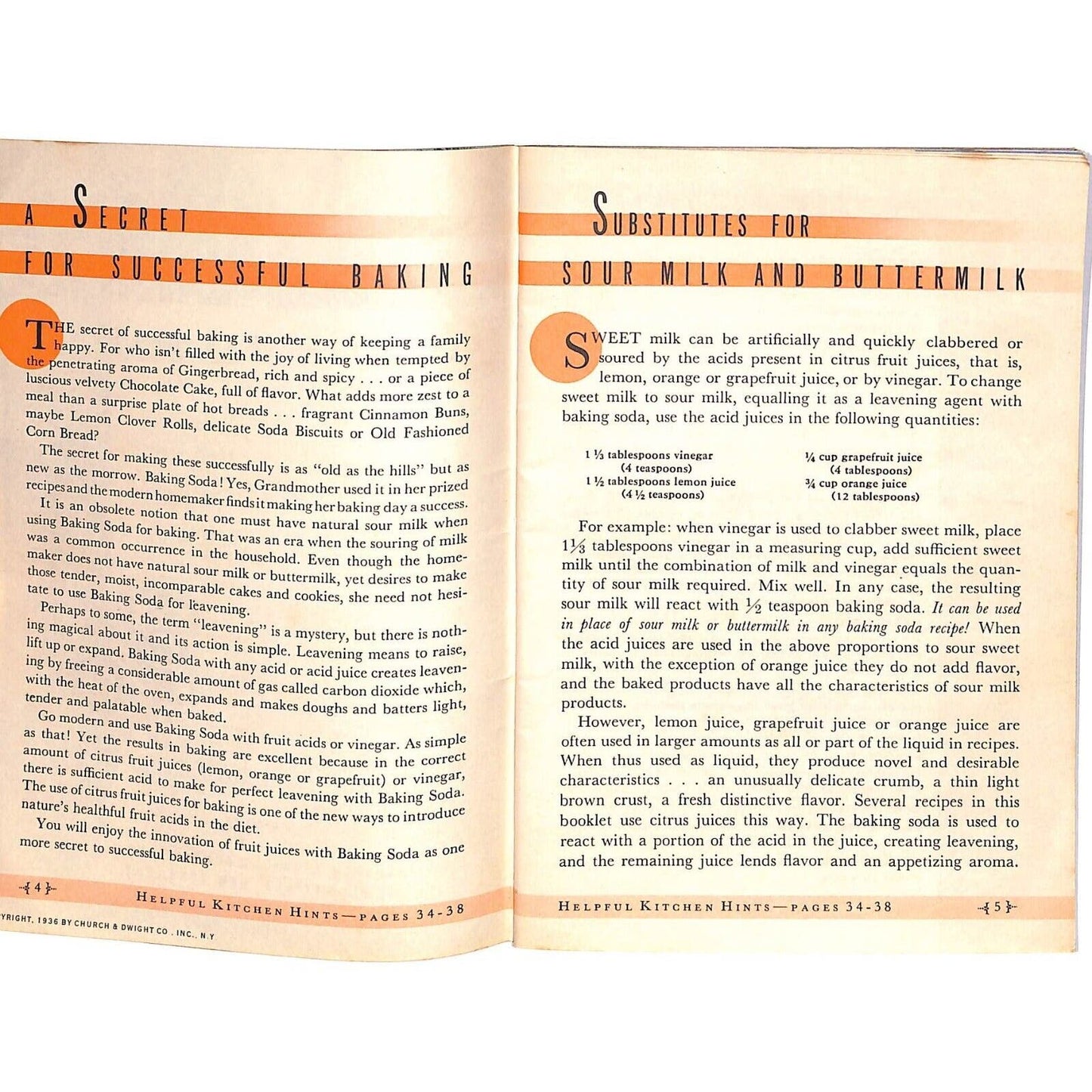 Arm & Hammer Baking Soda - "Successful Baking" Cook Book 1936 VGC 38pp