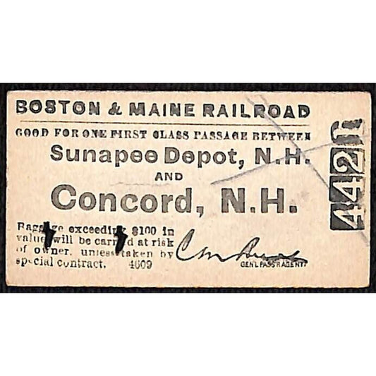 Boston & Maine Railroad Ticket 1916 Concord / Sunapee Depot, NH #4421