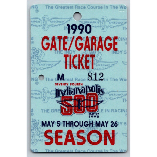 1990 Indy 500 Season Gate Garage Ticket Pass Indianapolis IMS Race Racing #812