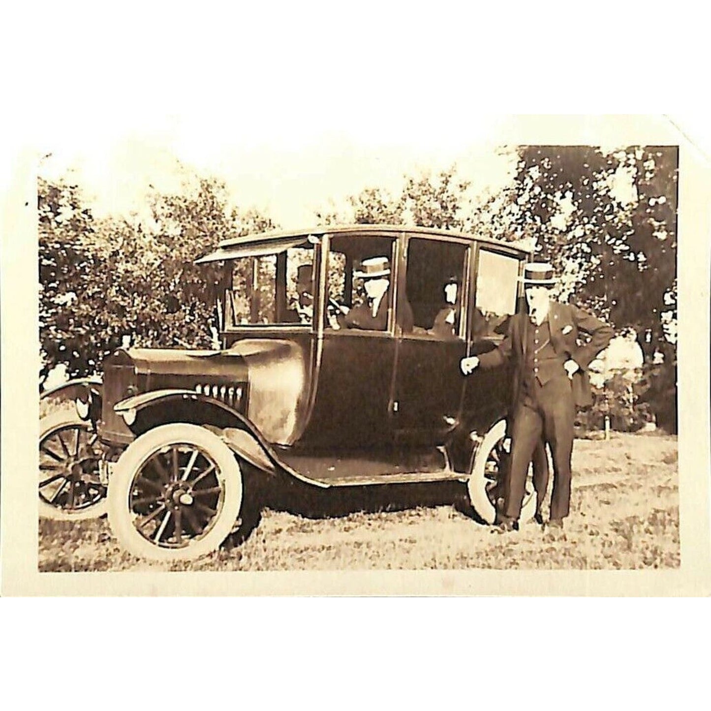 Small Vintage Original B&W Photo c1920's-30's Man Posing Outdoors w/ Automobile