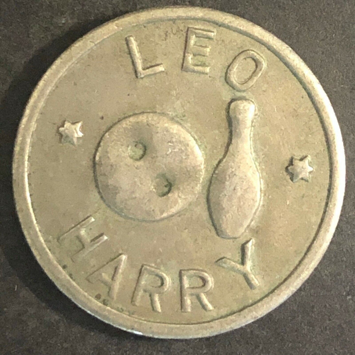 Vintage 20mm Brass "Leo Harry" Token - w/ Bowling Ball and Pin