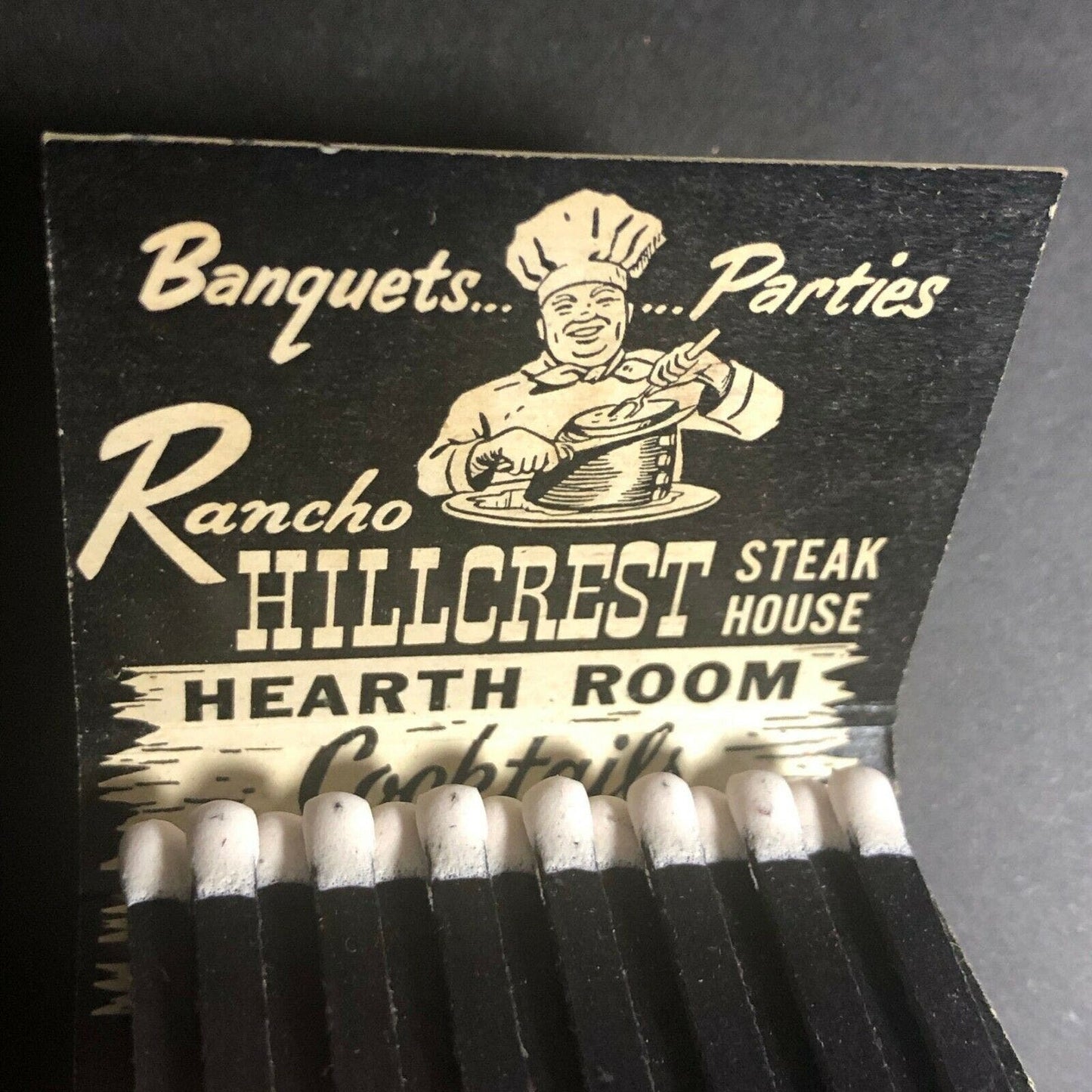 Scarce c1940's-50's Full Matchbook Rancho Hillcrest Steak House Pasadena, CA
