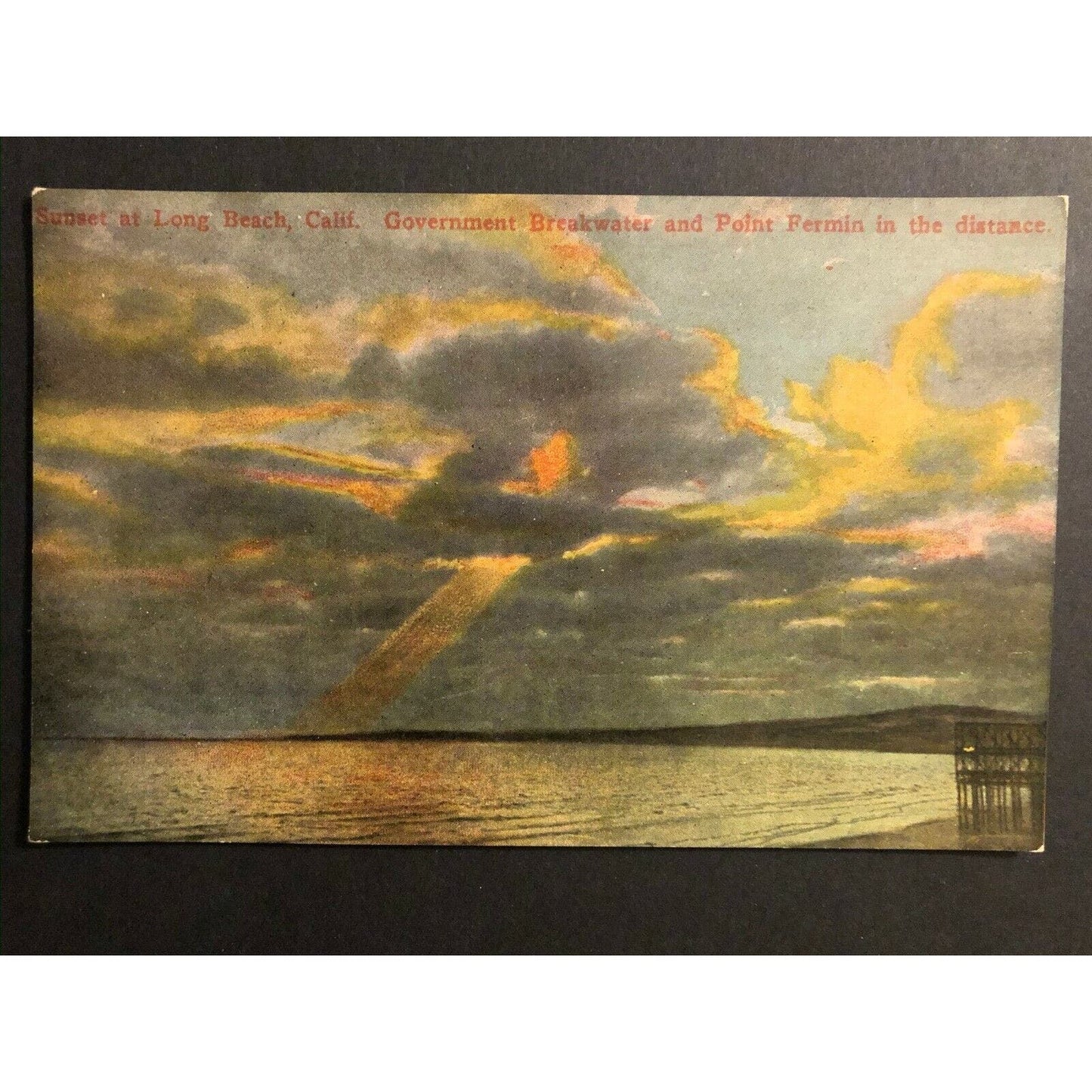 Vintage Postcard - Government Breakwater Sunset at Long Beach, California