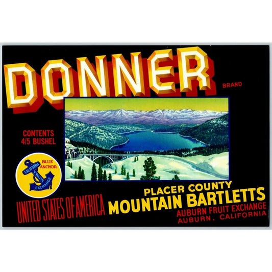 Donner Brand Placer County Mountain Bartletts Original Paper Crate Label