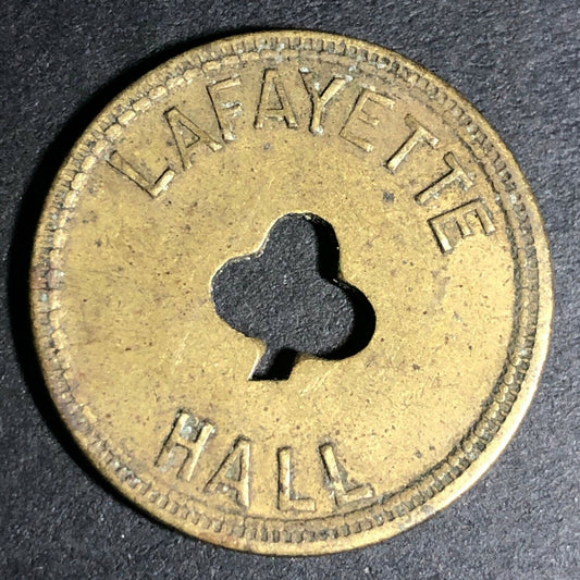 24.5mm Brass Lafayette Hall (Saloon Sacramento, CA) Token Clover Shamrock (#5)